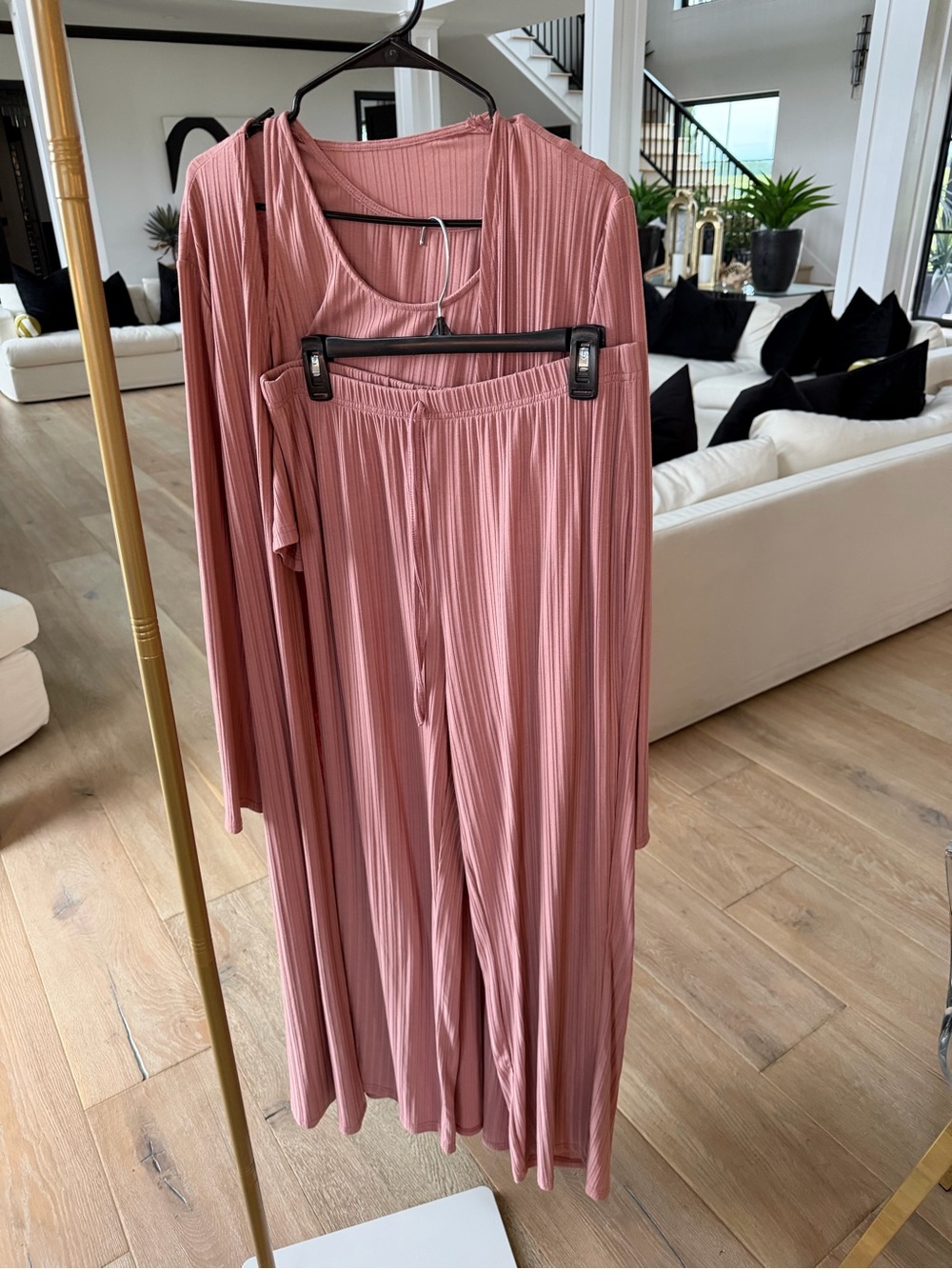 Women's Ribbed 3-Piece Lounge Set - Dusty Rose